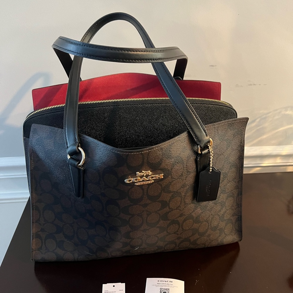 USED WITH TAGS- Coach Signature Laptop/Work Bag Brown